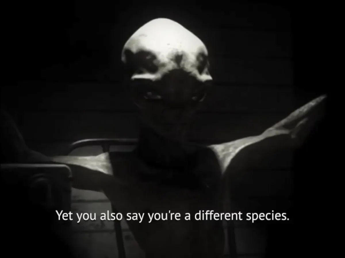 The Grey being interviewed